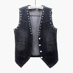 fashion Lace Beaded Denim Vest Women Cardigan 2026 New spring  Sleeveless Jacket Fashion Loose Vintage jeans Waistcoat tide R359 - Matrix Studios