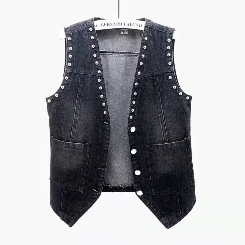 fashion Lace Beaded Denim Vest Women Cardigan 2026 New spring  Sleeveless Jacket Fashion Loose Vintage jeans Waistcoat tide R359 - Matrix Studios