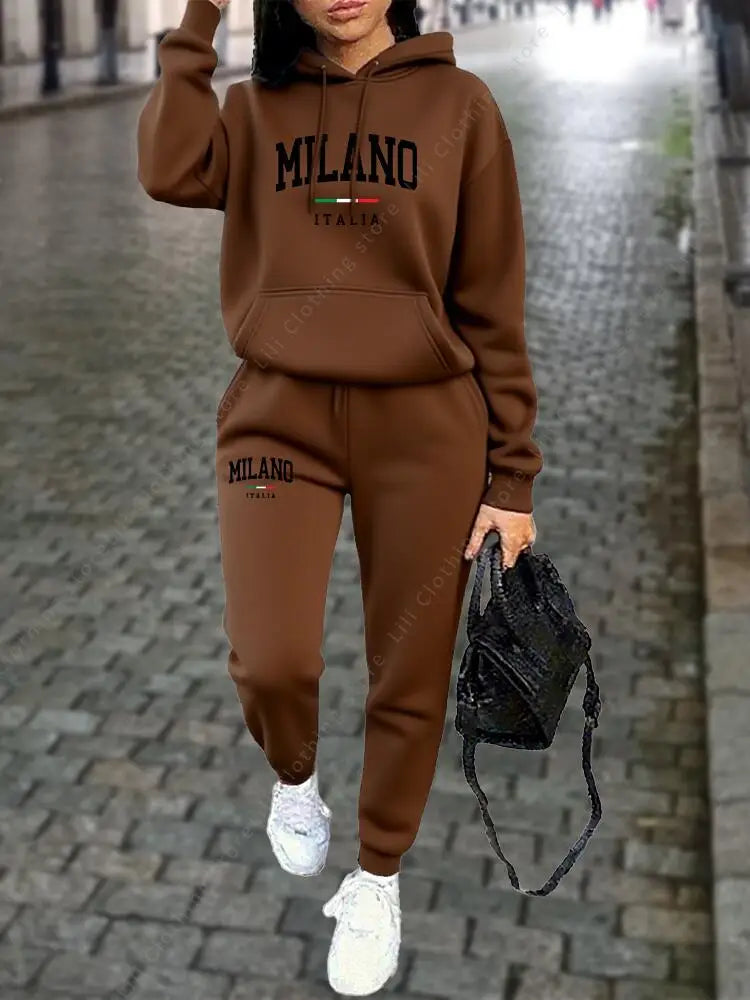MILANO Pants Sets for Women Clothing High quality Sweatshirt Sweatpant Hoodie Suit 2 Piece Autumn Winter Outfits Woman Tracksuit - Matrix-studios.com