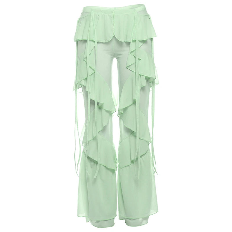 Cover-ups Ruffle Pants Summer Women Beach Wear White Cotton Tunic Mesh Pants Sarong Wrap Skirt Swimsuit Cover Up - Matrix Studios
