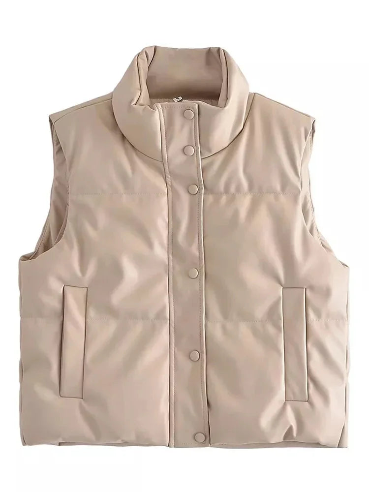Autumn Winter PU Leather Coat Women Black Stand Collar Vests Women Fashion Zipper Elegant Short Vests Female Ladies - Matrix Studios