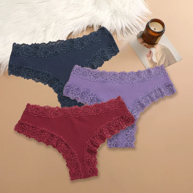 3Pcs/set Women Cotton Lace Panties Floral Intimate Underwear Trendy Patchwork Lace Briefs Female Soft Underpants Lingerie S-XL - Matrix Studios