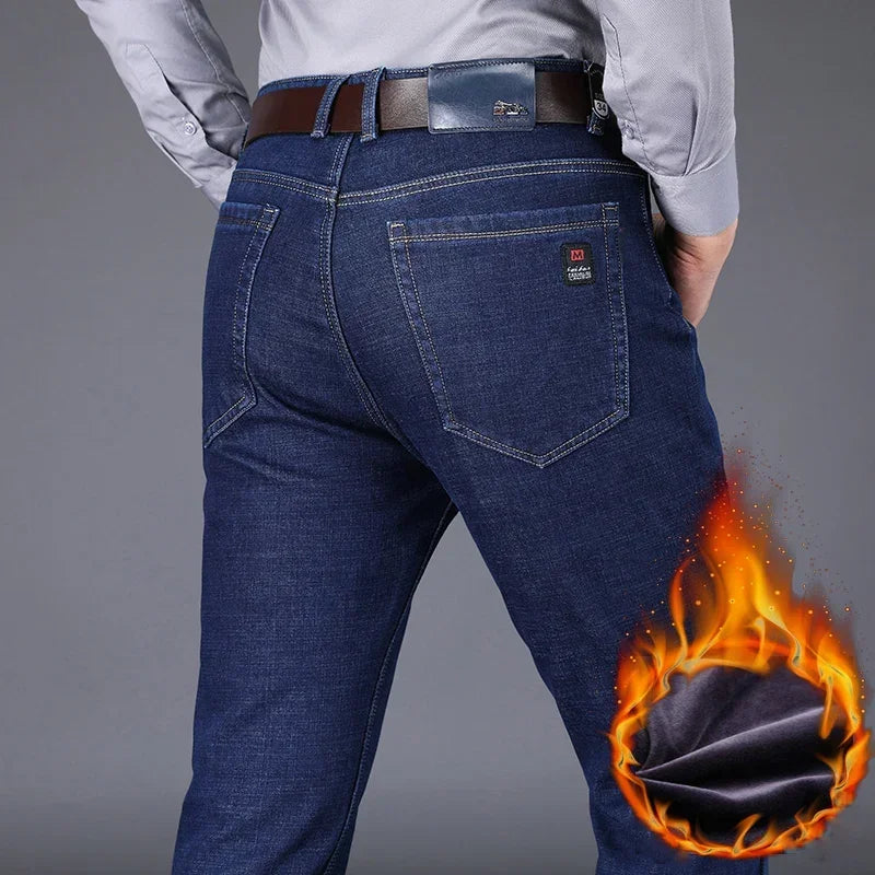 New Men's Fleece Warm Jeans Winter Thicken Plush Velvet Business Office Denim Trousers Brand Clothing Stretch Casual Male Pants - Matrix Studios
