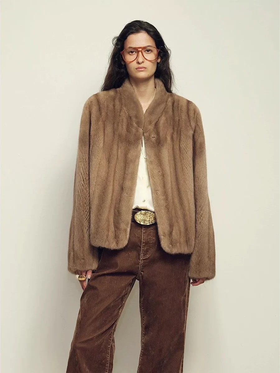 Lautaro Autumn Winter Short Brown Thick Warm Soft Faux Mink Fur Coat Women Stand Collar Elegant Luxury Chic Fluffy Jacket 2025 - Matrix Studios