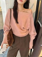 Batwing Long sleeve Knitted Pullover Women 300g Thick Off shoulder Top Korean Fashion Sweater Loose Casual Autumn Outwear Pull - Matrix Studios