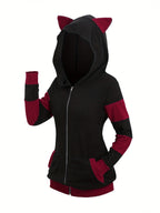 2024 European and American fashion women's new thick cat ears in autumn and winter long color matching hooded sweater coat - Matrix Studios