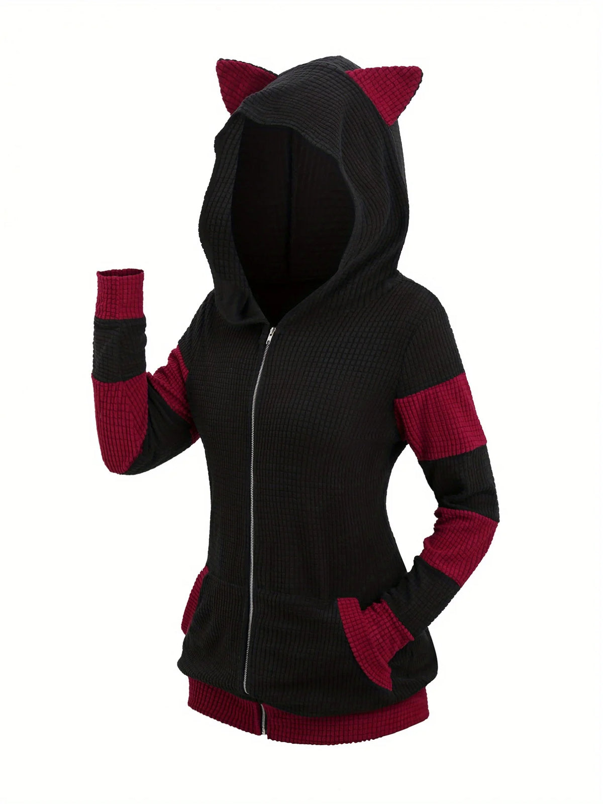 2024 European and American fashion women's new thick cat ears in autumn and winter long color matching hooded sweater coat - Matrix Studios