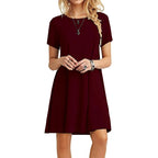 Women Casual Short Sleeve T Shirt Dress Vintage O Neck Print Loose Mini Dress Elegant Simple Mini Dress Streetwear Sundress - Matrix-studios.com