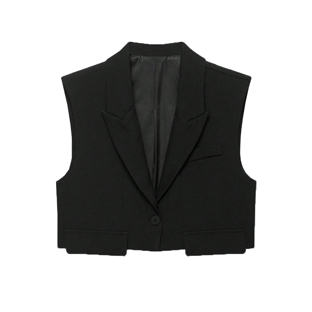 Women's Chic Vest Tops Fashion Cropped Waistcoat Sleeveless Lapel Collar Female Outerwear - Matrix Studios