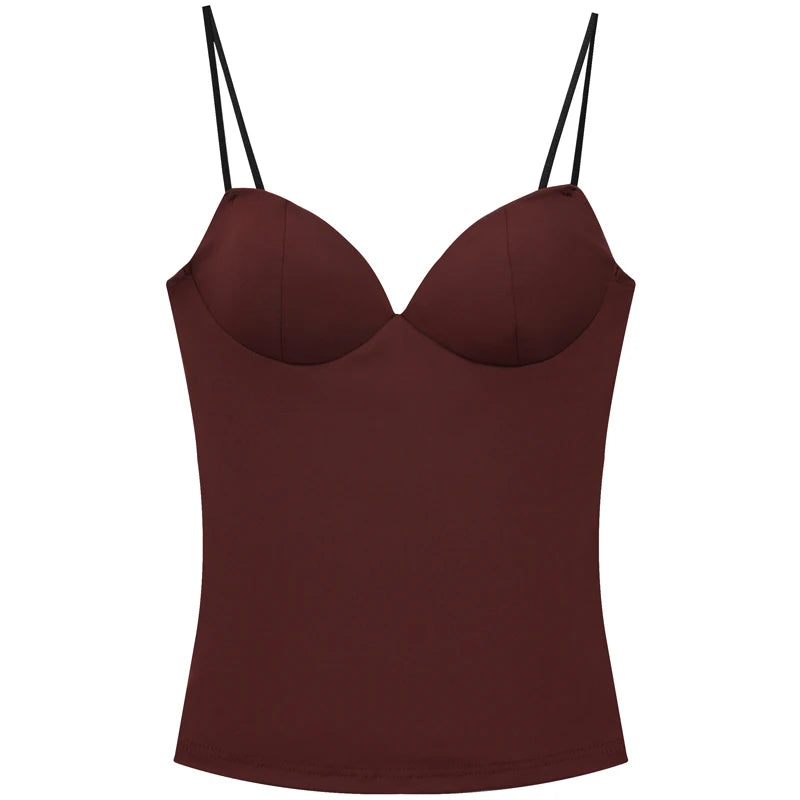 HXAO Burgundy Slip Top Women Summer Sexy Corset Tanks & Camis Fashion Sleeveless Backless Bra Top Chic Elegant Bustier Camisole - Matrix-studios.com