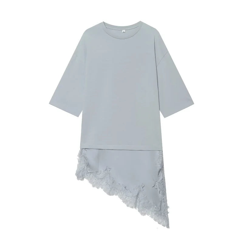 MUJER Polo Lace Women's T-shirt Asymmetric Tank Tops for Woman Short Sleeve Funny Woman T-shirts Streetwear Casual Tops Ladies - Matrix-studios.com