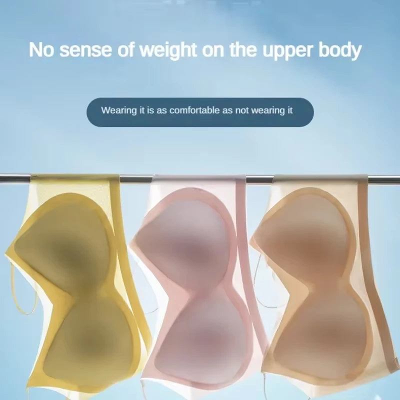 3PCS Ultra-Thin Breathable Ice Silk Bras Women's Seamless Back Halter Vest Wrap Bras Chest Gather Together Light Breathable Tops - Matrix Studios