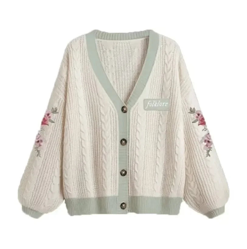 Betty's Garden Cardigan with Floral Embroidered Folklore Patch Cosy Knitted Sweater TS Cardigan Folklore Women TayTay Fan-made - Matrix Studios