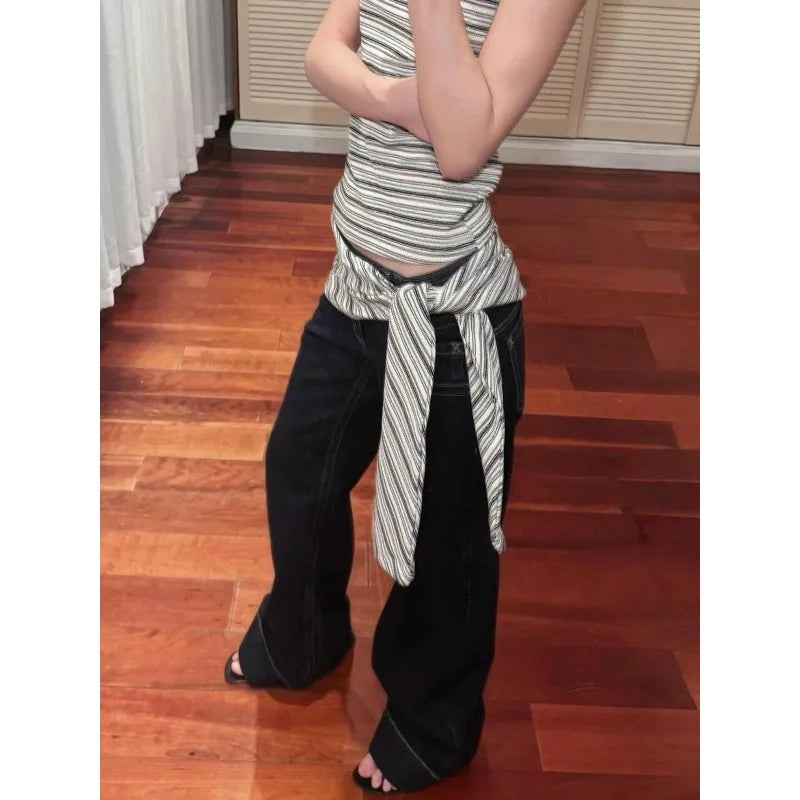 American Retro Low Waist Wide Leg Jeans Women's Summer Autumn Loose Drapey Tall Extended Length Hot Girls Wide Leg Pants - Matrix-studios.com