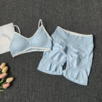 Peach Buttock Yoga Suit Women Gym Seamless Suspender Gathering Bra High Waist Hip Lifting Belly Tightening Shorts Fitness Set - Matrix-studios.com