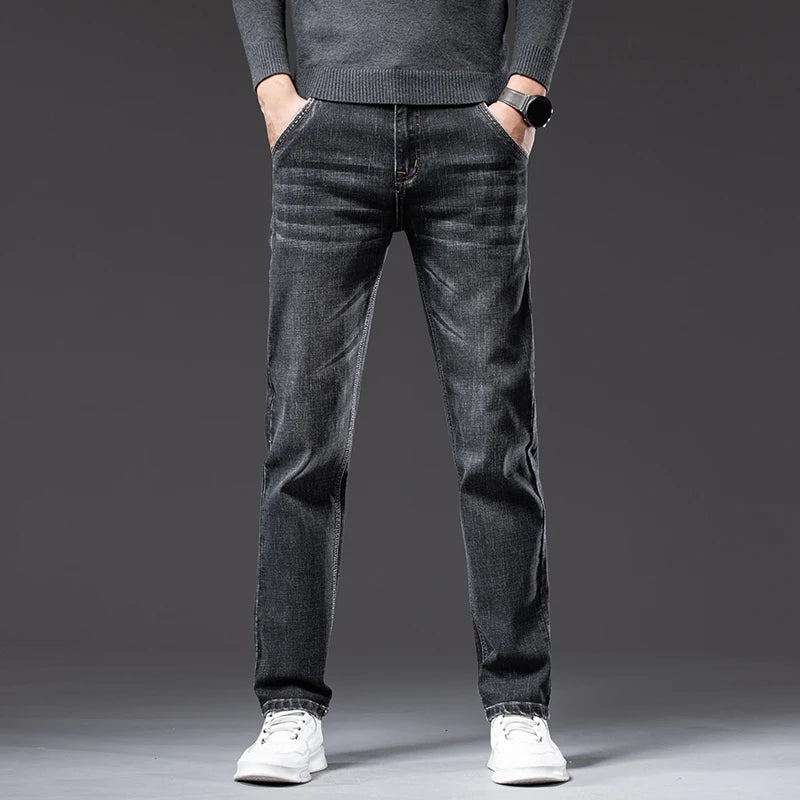 Autumn Winter New Business Men's Jeans Classic Fashion Stretch Washed Casual Denim Trousers Comfortable Straight Male pants - Matrix Studios