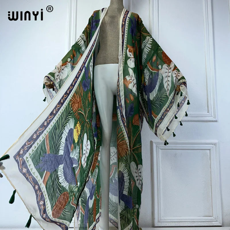 WINYI Summer Outfit Kimono Africa Boho Print Beach Cover Up Muslim Dress Cardigans Beach Wear Women Abaya Dubai Luxury Kaftan - Matrix Studios