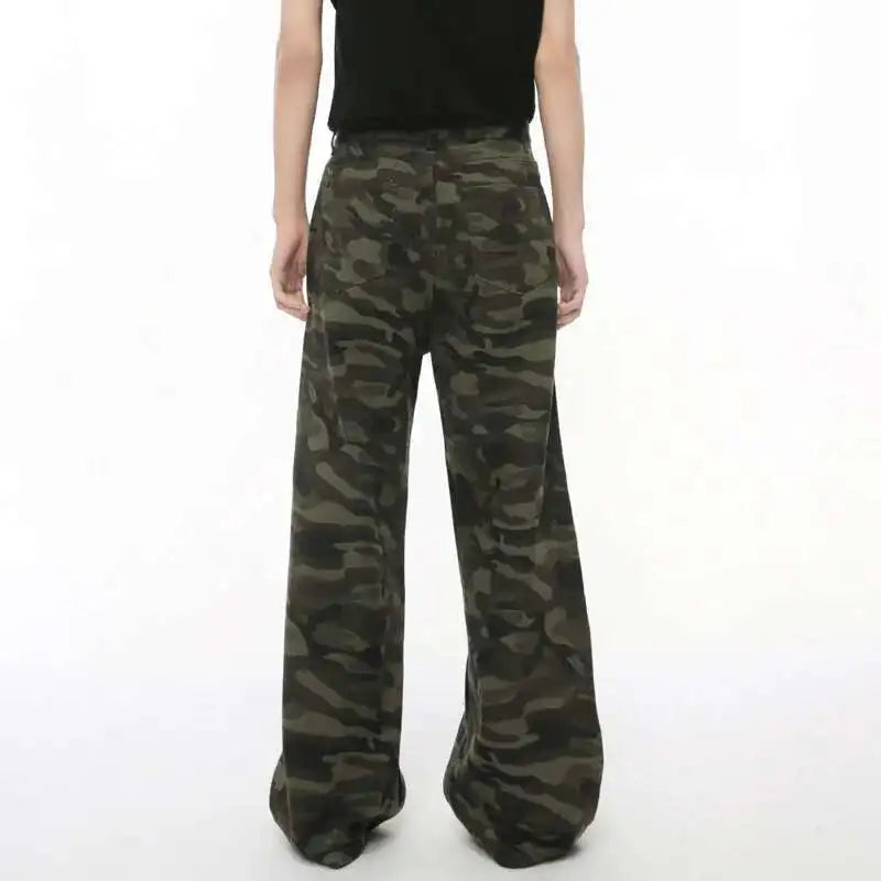 IEFB Vintage Camouflage Men's Jeans Fashion Washed Casual Wide Leg Denim Pants Autumn Winter Loose Male Trousers Old Blue 9C354 - Matrix Studios