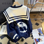Sweet Sailor Collar Sweaters for Women 2025 New Loose College Style Cardigan Woman - Matrix Studios