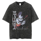 Harajuku Vintage Washed T Shirts Death Note Anime Graphic Printing T Shirt Oversize Cotton Fashion Streetwear Unisex Top Tee