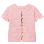 HXAO Crop Knit Cardigan For Women Summer Knitwear 2025 Women's Sweater Pink Off White O-Neck Short Sleeve Bolero Cardigan Woman - Matrix Studios