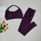 2 Pieces Women's Yoga Suit Seamless Fitness Gym Clothes Halter Sports Bra Matching Yoga Leggings for Workout Sets Gym Outfit - Matrix-studios.com