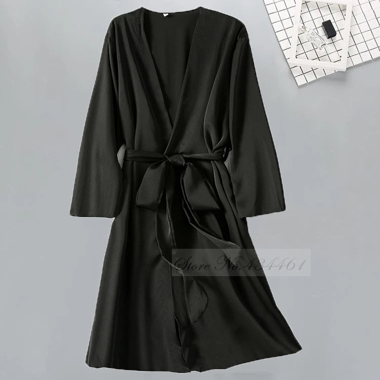 Sexy Women Rayon Kimono Bathrobe WHITE Bride Bridesmaid Wedding Robe Set Lace Trim Sleepwear Casual Home Clothes Nightwear - Matrix-studios.com