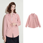 TOYOUTH Women Blouse Shirt 2025 Spring New Love Embroidered Simple and Versatile Solid Color Pure Cotton Shirt Tops - Matrix-studios.com