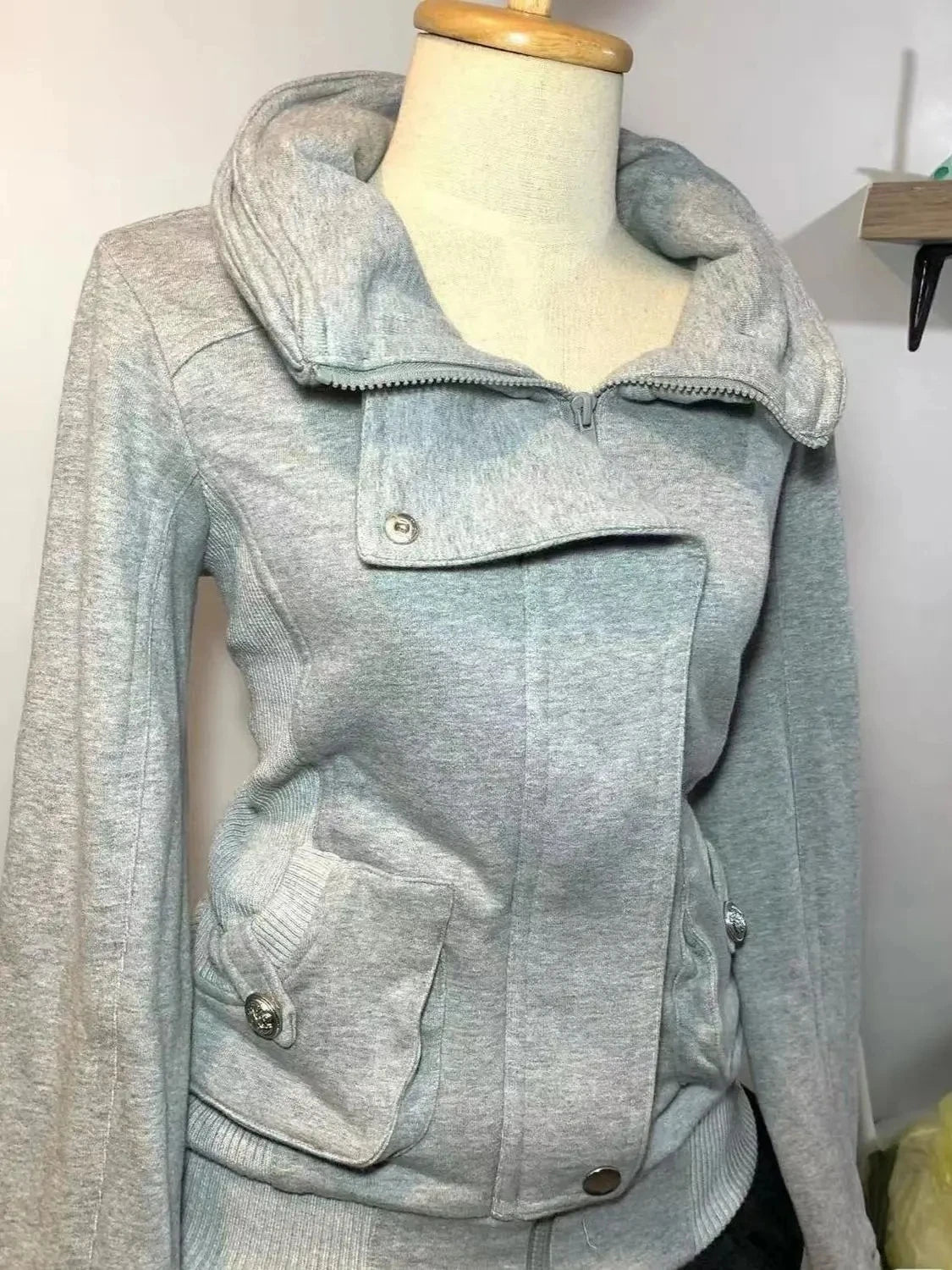 Retro Gray Sweatshirt For Women Vintage High-End Fashion Hoodie Sweatshirt Spring Autumn Women Hooded Jacket 2025 New Women Coat - Matrix Studios