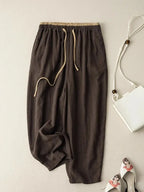 Summer Retro Cotton Linen Loose Harem Pants Elastic Drawstring Waist Casual Pants Basic Versatility Wide-leg Ankle-Length Pants - Matrix-studios.com