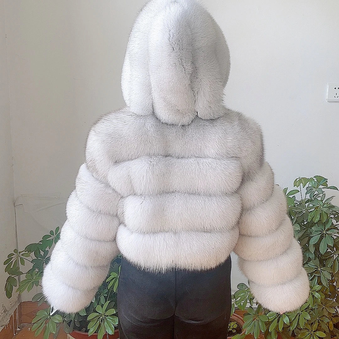NEW 100%Winter Women Real Fox Fur Coat Thick Warm High Quality Full Sleeves New Natural Fur Fashion Hooded Short Jacket - Matrix Studios