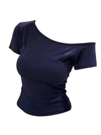Summer Off shoulder Top Women Slim fit Body Summer  Short sleeve T shirt One shoulder Female Sexy Basic Tees Korean Chic - Matrix-studios.com