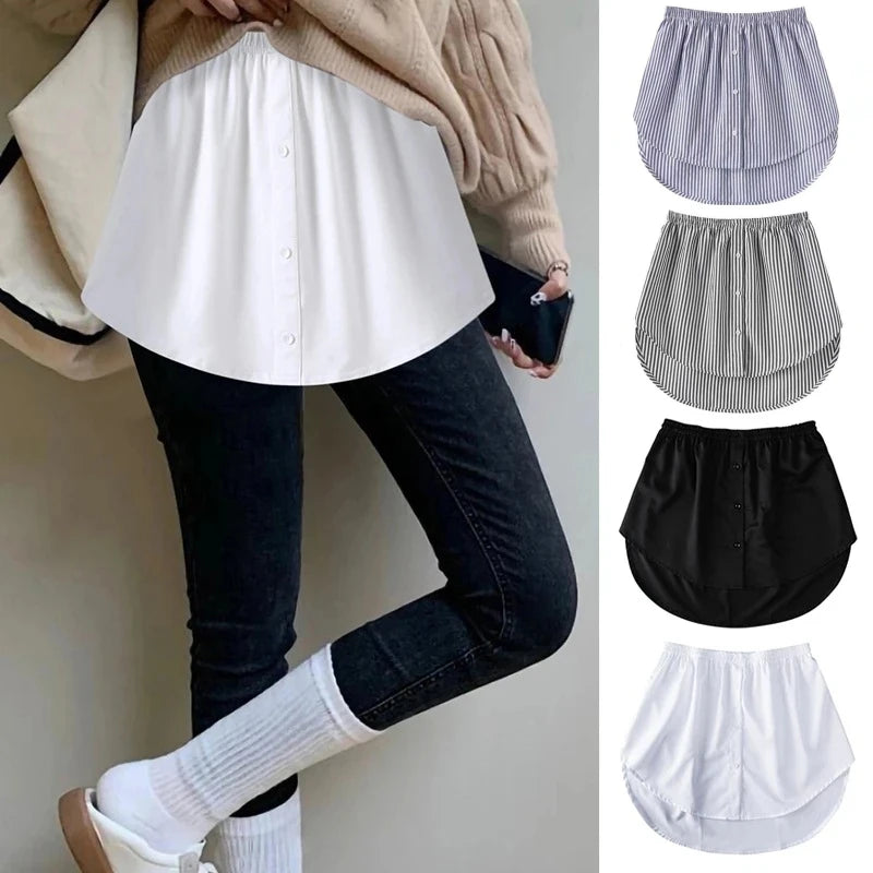 Women Girls Shirt Blouse Extender Adjustable Layering Faux Top Lower Sweep Mini Skirt False Hemline Splitting Underskirt - Matrix-studios.com