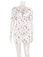 CNYISHE Puff Short Sleeve V Neck Prints Hip Wrap Women Dresses Sexy Club Sheath Fashion Female Bodycon Vestidos Robes Chic Slim - Matrix-studios.com