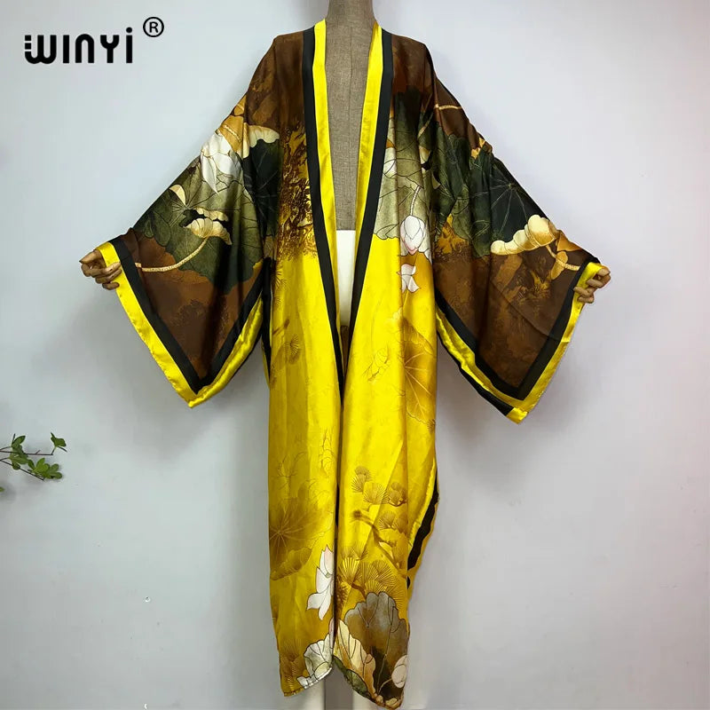 WINYI Summer New Fashion Print Women Cardigan Loose Long Dress Elegant Party Boho Maxi Beach Holiday Cover Up Kimonos Kaftan - Matrix Studios
