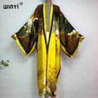 WINYI Summer New Fashion Print Women Cardigan Loose Long Dress Elegant Party Boho Maxi Beach Holiday Cover Up Kimonos Kaftan - Matrix Studios