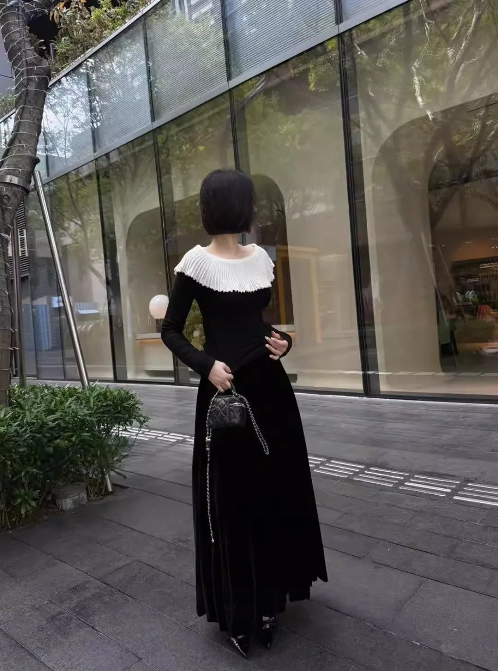 Women's Solid Color Slash Neck Ruffles Sweater Short Pullover Korean Fashion Chic Retro Style for Autumn Winter - Matrix Studios