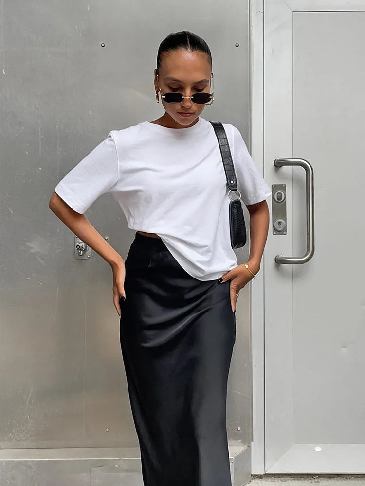 Elegant Satin Black Trumpet Skirts Fashion Slim High Waist Skirts Women Female Solid Office Long Skirt Spring Summer - Matrix-studios.com
