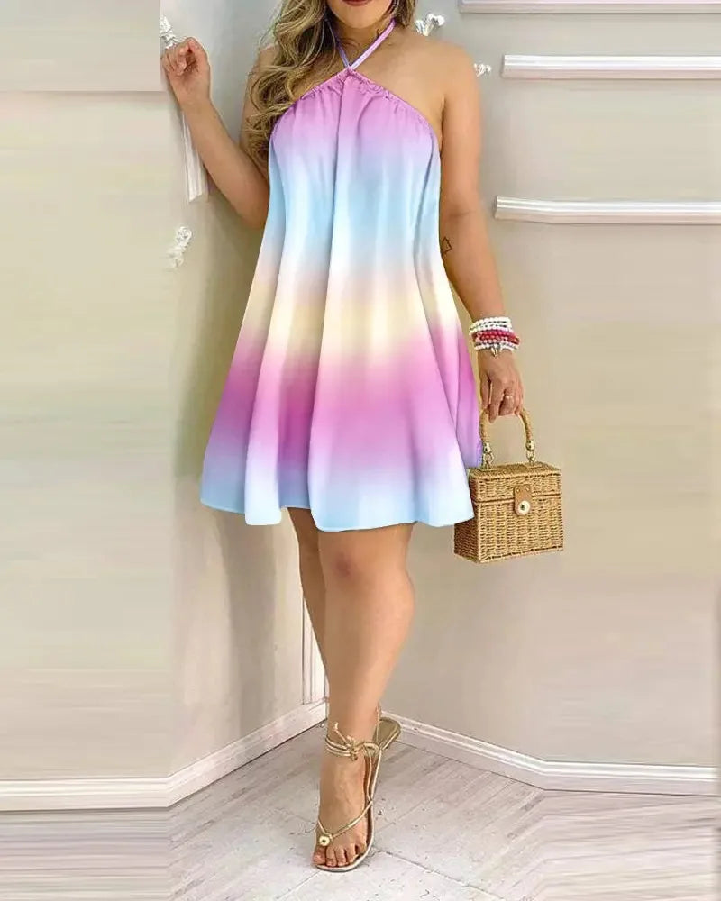 Women's Floral Print Halter Neck Boho Dress Backless Spring Summer Casual Elegant Gown for Party And Wedding - Matrix-studios.com