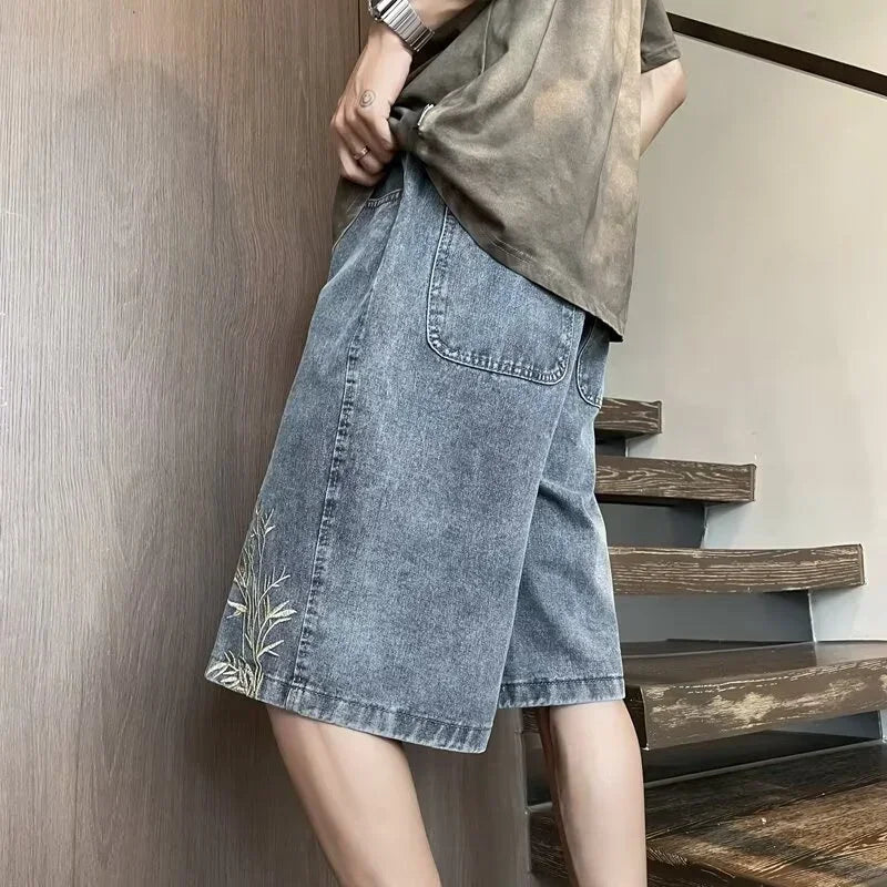 Summer Y2K Baggy Jorts For Men 2026 New Embroidered Short Jean Pants Vintage Wide Leg Bermuda Hip Hop Streetwear Denim Shorts