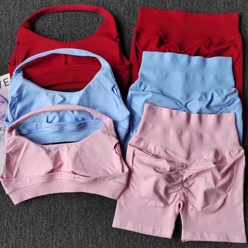 2 Pieces Yoga Suit for Women Seamless Fitness Gym Clothes Halter Sports Bra Matching Shorts Workout Sets Gym Set Outfit - Matrix-studios.com