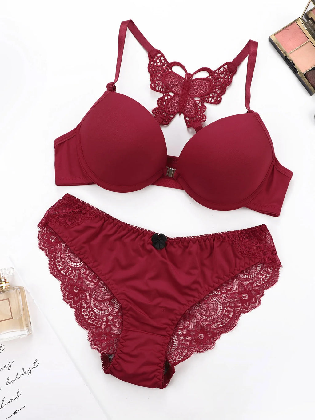 Hot selling 2-piece set of sexy red front button braissere beautiful back butterfly fashion bra push up women's set A2120 - Matrix-studios.com