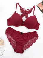 Hot selling 2-piece set of sexy red front button braissere beautiful back butterfly fashion bra push up women's set A2120 - Matrix-studios.com