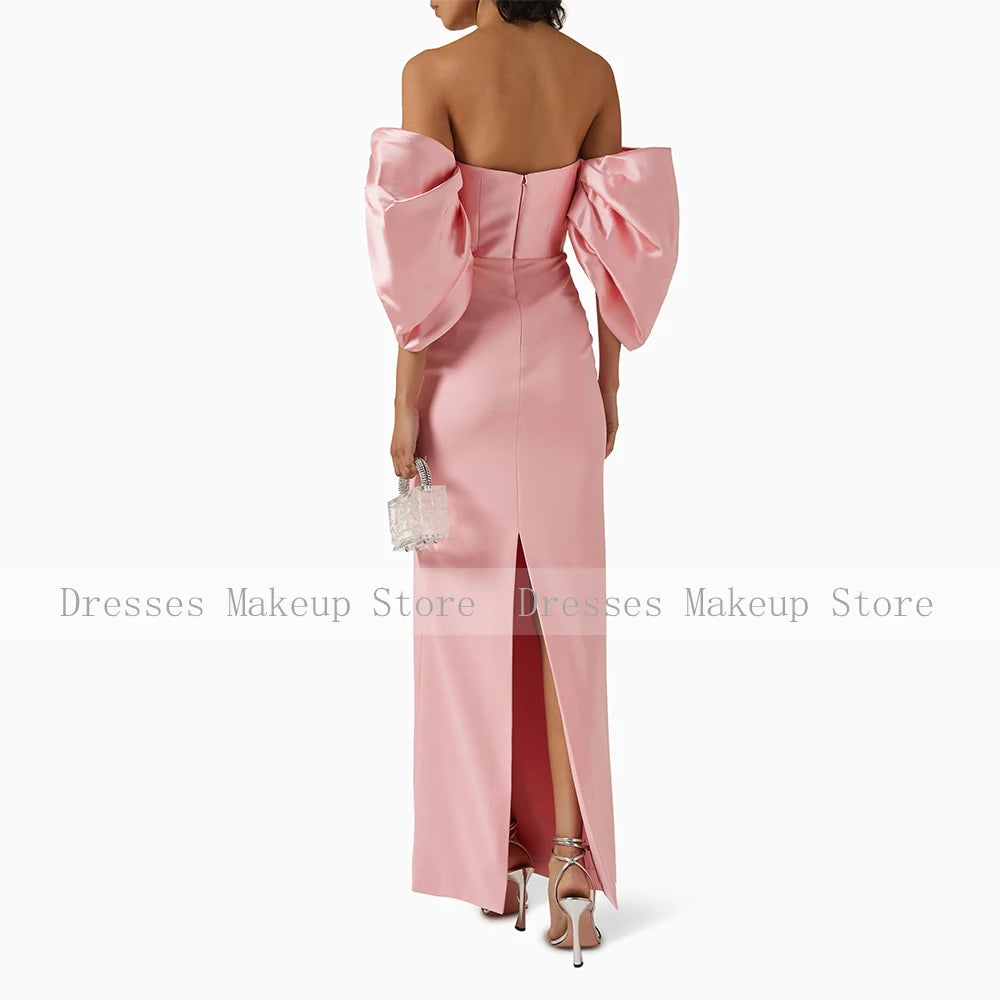 Customized Pink Prom Dresses for Women Off the Shoulder Back Split Column Prom Dress Ankle Length Elegant Formal Party Dress - Matrix Studios