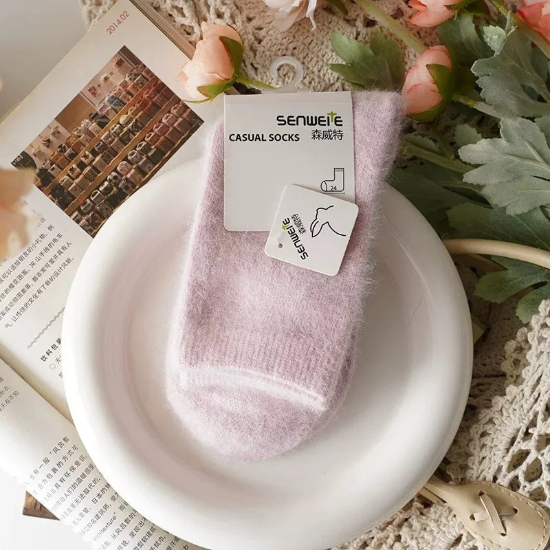 Wool Socks for Women Autumn Winter Medium Tube Socks Thickened with Wool Warm Rabbit Hair Socks Winter Black Cashmere Stockings - Matrix Studios