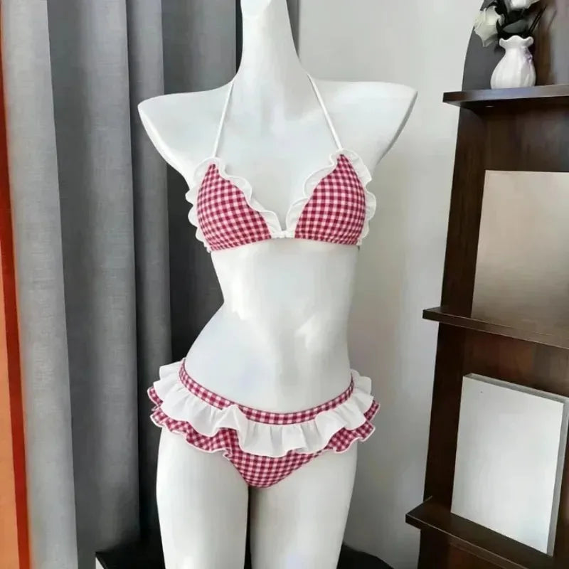 Women Beach Style Bikini Swimwears 2-Piece Tankini Suits Halter V-Neck Tie Cami Top Bodycon Contrast Waistband Swim Beachwear - Matrix-studios.com