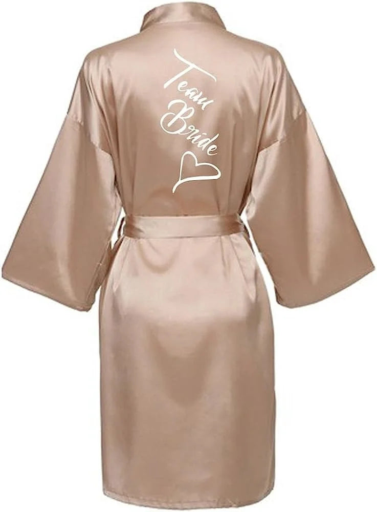 Women Silk Satin Short Night Printing Robe Kimono Robe Fashion Bath Robe Sexy Bathrobe Femme Wedding Bride Bridesmaid M024