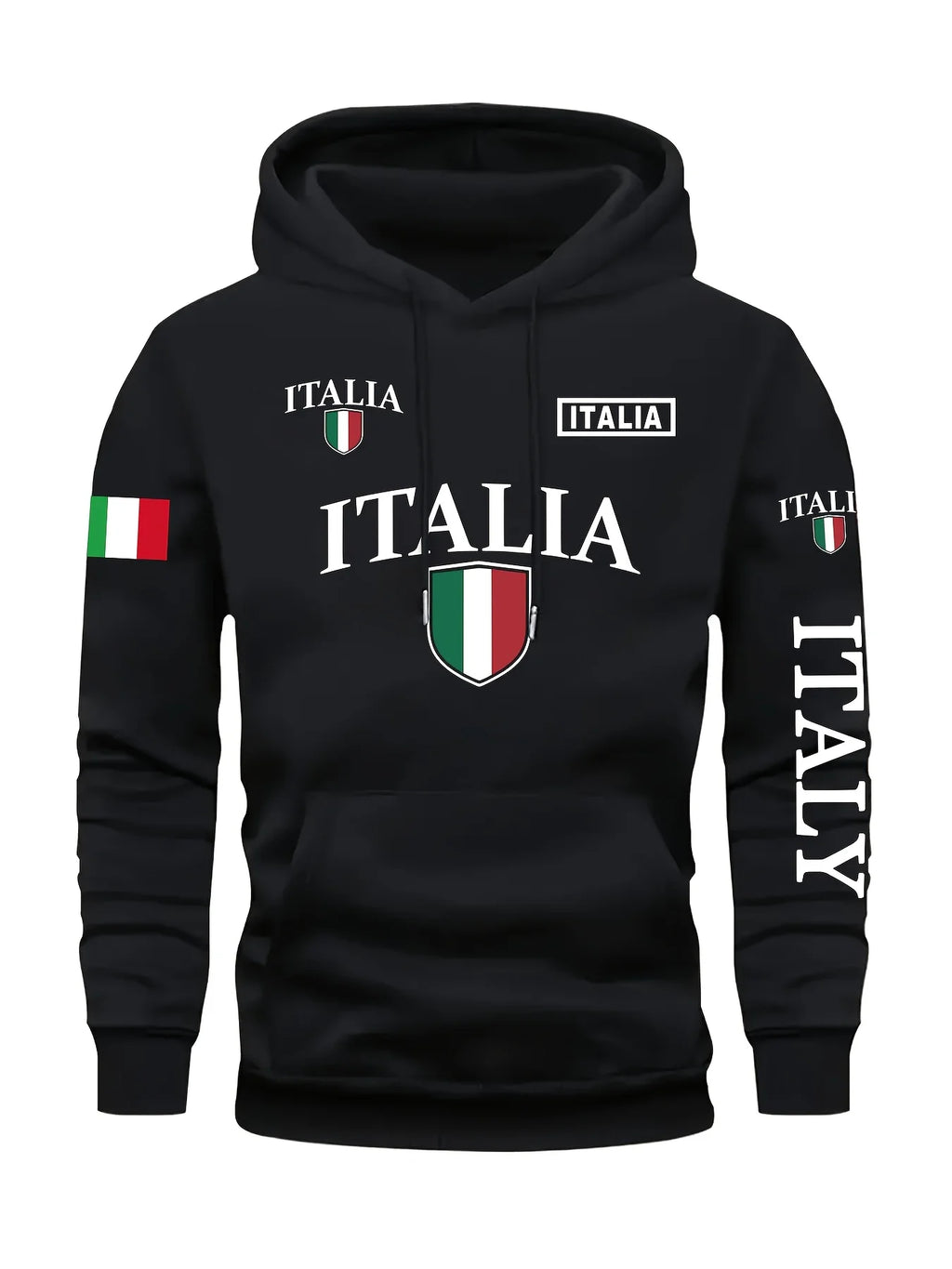 Men's Italy Flag Shield Bold ITALY Letter Print Hoodie Grey Casual Pullover Front Pocket Ribbed Cuffs Comfort Fit Urban Fashion - Matrix Studios