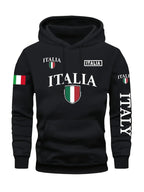 Men's Italy Flag Shield Bold ITALY Letter Print Hoodie Grey Casual Pullover Front Pocket Ribbed Cuffs Comfort Fit Urban Fashion - Matrix Studios