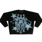 New Hip Hop Streetwear Knitted Sweater men Gothic portrait Print Pullover autumn Harajuku Cotton sweater women Oversized Sweater - Matrix Studios
